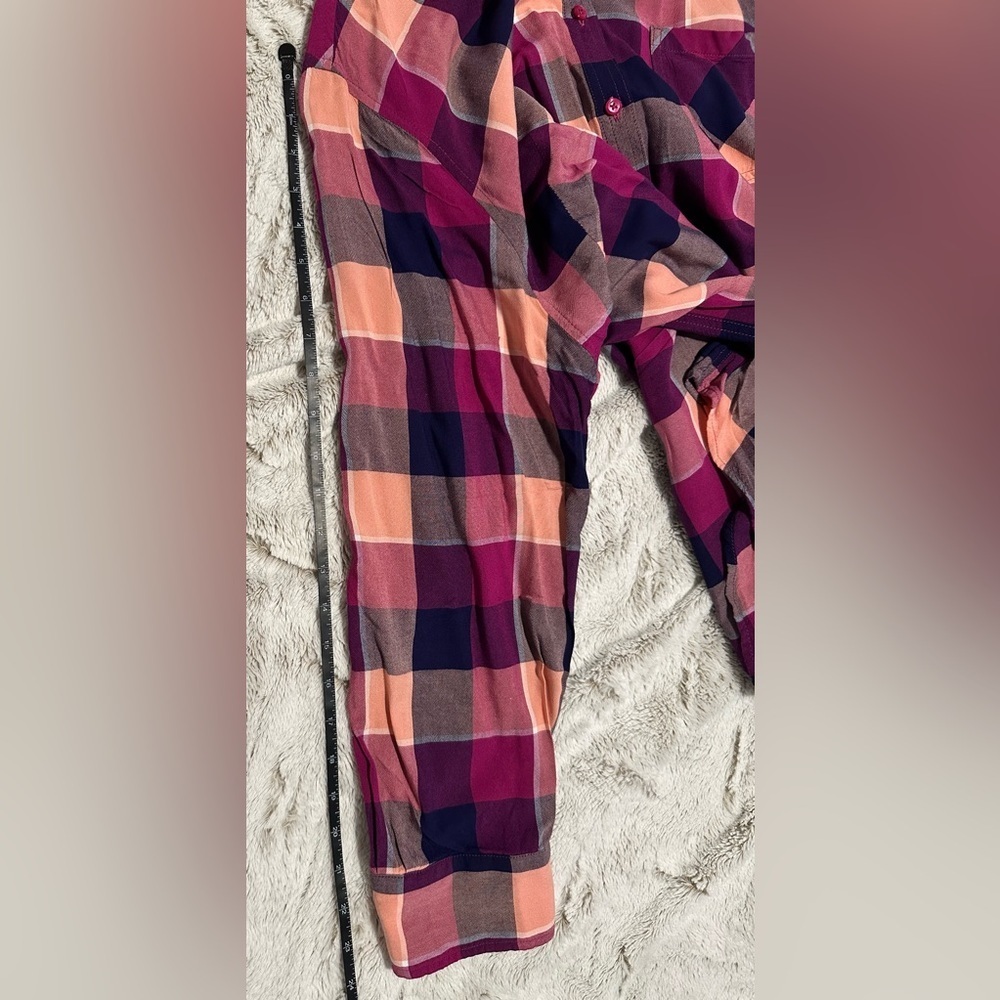 Ava & Viv Burgundy and Peach Button down Plaid Shirt - Picture 6 of 10